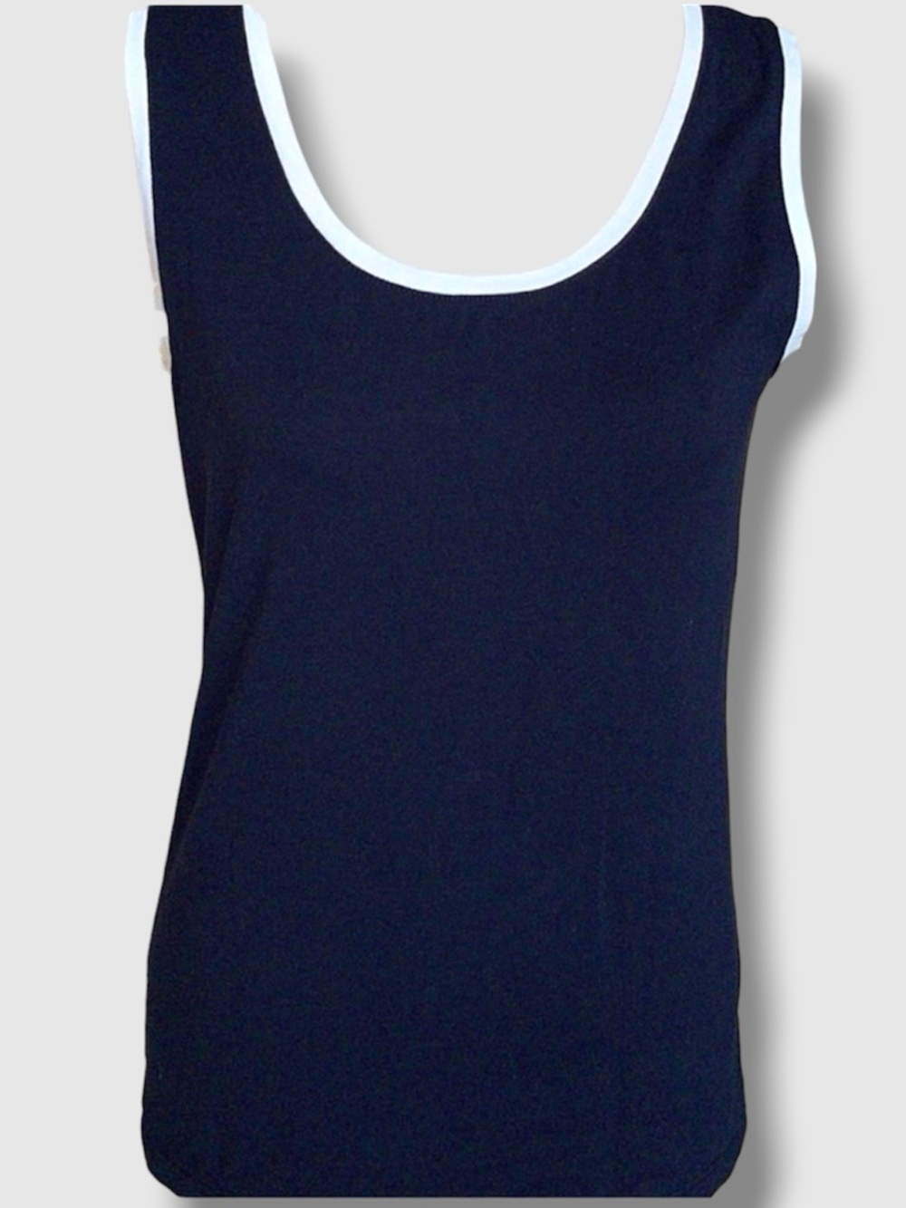 Jones New York Navy & White Cotton Tank Contrast Trim Sleeveless Preppy Classic